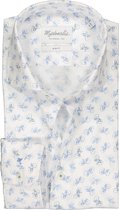 Michaelis Slim Fit overhemd - wit met blauw fiets dessin - Strijkvriendelijk - Boordmaat: 43