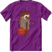 Casual egel T-Shirt Grappig | Dieren herfst Kleding Kado Heren / Dames | Animal Skateboard Cadeau shirt - Paars - XXL