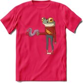 Casual koffie kikker T-Shirt Grappig | Dieren reptiel Kleding Kado Heren / Dames | Animal Skateboard Cadeau shirt - Roze - S