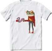 Casual koffie kikker T-Shirt Grappig | Dieren reptiel Kleding Kado Heren / Dames | Animal Skateboard Cadeau shirt - Wit - XXL