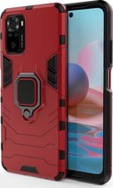 Xiaomi Redmi Note 10 4G Hoesje - Mobigear - Armor Ring Serie - Hard Kunststof Backcover - Rood - Hoesje Geschikt Voor Xiaomi Redmi Note 10 4G