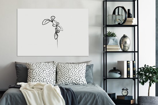 Tableau sur toile Fleurs - Plantes - Dessin au Line - 120x80 cm - Décoration murale