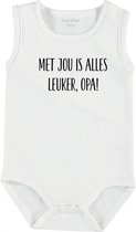 Baby Rompertje met tekst 'Met jou is alles leuker opa' | mouwloos l | wit zwart | maat 50/56 | cadeau | Kraamcadeau | Kraamkado