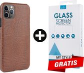 Backcover Slangenprint Fashion Hoesje iPhone 12 Pro Max Bruin - Gratis Screen Protector - Telefoonhoesje - Smartphonehoesje