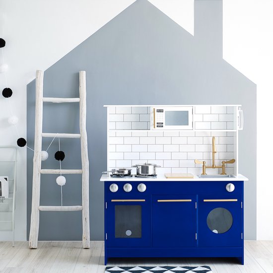 Teamson Kids Modern Houten Speelkeuken Met Accessoires - Kinderspeelgoed - Rollenspel Speelgoed - Wit/Blauw van Teamson Kids — afbeelding 4