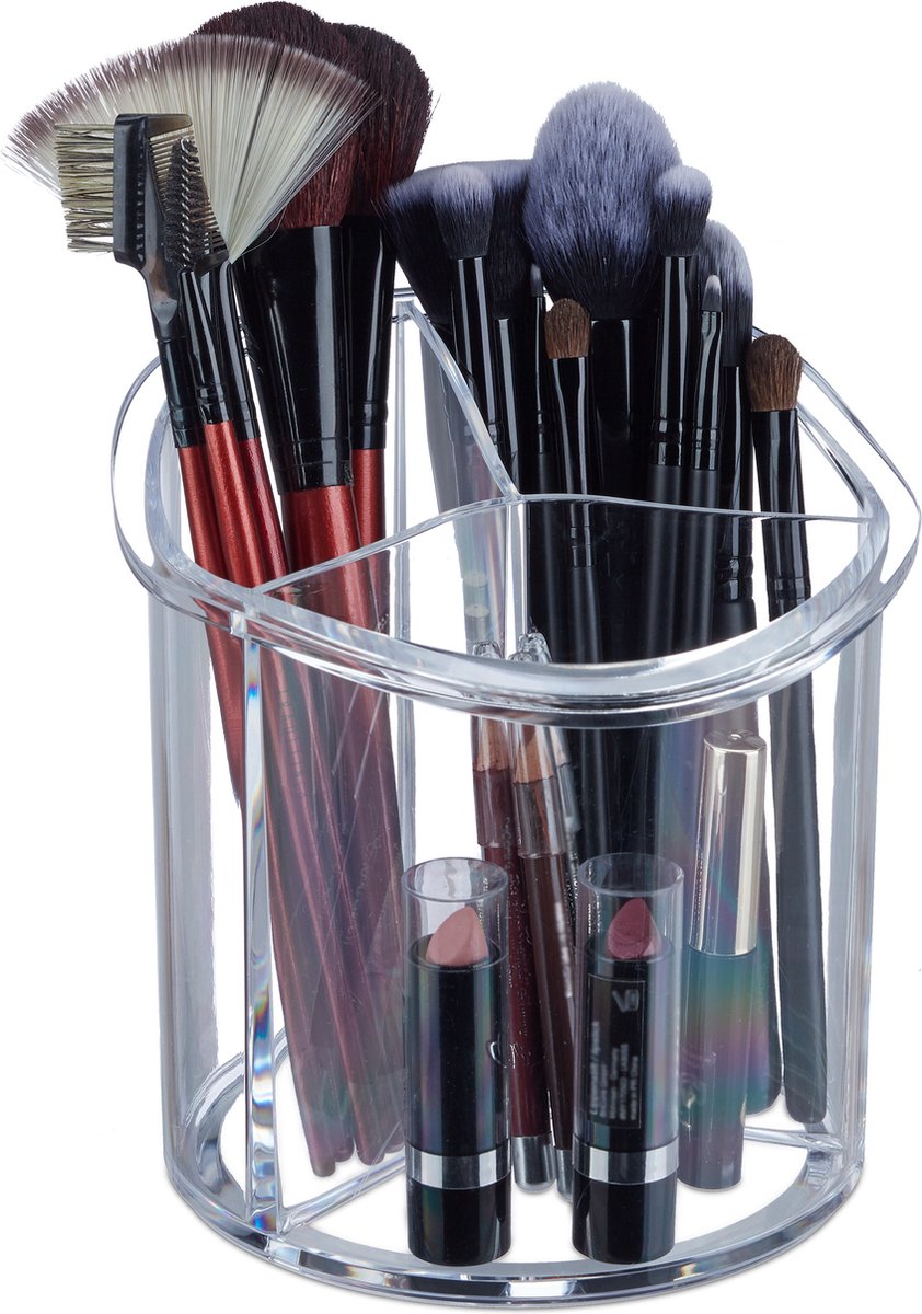 Relaxdays Porte-pinceaux pour maquillage organiseur cosmétique porte-brosse  3 pièces acrylique, transparent