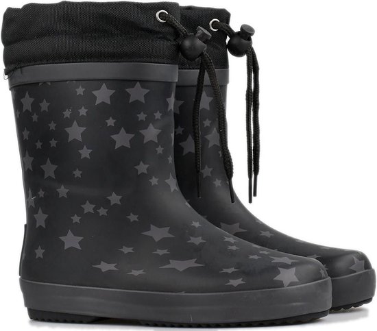 *gevoerd* FashionBootZ regenlaarsjes met sterren Zwart - Grijs-25.5
