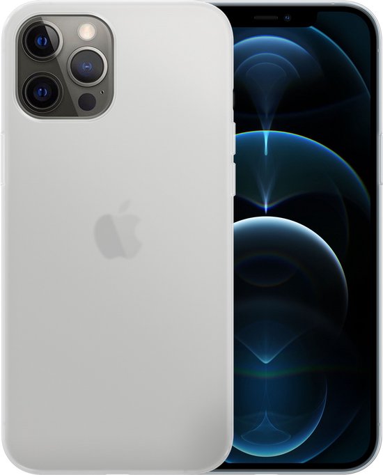 Matte transparante hoes voor iPhone 11 Pro, met Apple logo, naast een iPhone 11 Pro.