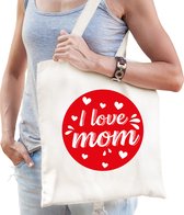 I love mom / Ik hou van mama hartjes wit naturel/ offwhite katoenen tas - Moederdag tasjes / tassen - Moeder cadeaus