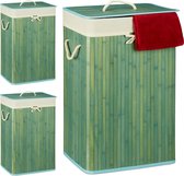 Relaxdays 3x wasmand bamboe - wasbox opvouwbaar - 80 L - 65,5 x 43,5 x 33,5 cm - blauw