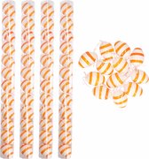 Oranje/wit gestreepte hangdecoratie paaseieren 60x stuks - Pasen versieringen
