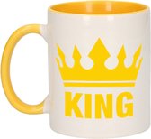 1x Cadeau King beker / mok - geel met wit - 300 ml keramiek - gele bekers