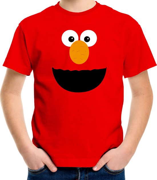 Rode cartoon knuffel gezicht verkleed t-shirt rood voor kinderen - Carnaval fun shirt / kleding / kostuum 110/116