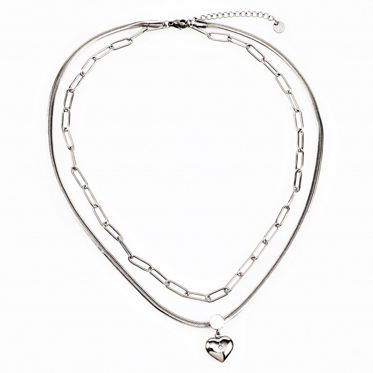 Dottilove 2 Laags Ketting Dames - Witgoudkleurig Verguld RVS - Paperclip Ketting - Slang Ketting