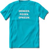 Drinken, pissen, opnieuw Bier T-Shirt | Unisex Kleding | Dames - Heren Feest shirt | Drank | Grappig Verjaardag Cadeau tekst | - Blauw - XXL