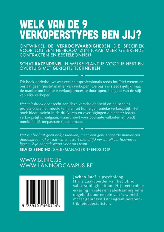 Achterkant van het boek 'Het Salesboek' met tekst en barcode.