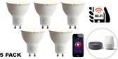 5 PACK - Smart WiFi GU10 LED Spot 5w, RGB+CCT (2200K-4000K), 350 Lumen, Werkt via Tuya App / Google Assistant / Amazon Alexa