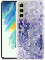 Hoesje Geschikt voor Samsung Galaxy S21 FE Paars Hexagon Marmer