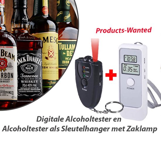 (2 Stuks) Digitale Alcoholtester en Alcoholtester als Sleutelhanger met Zaklamp