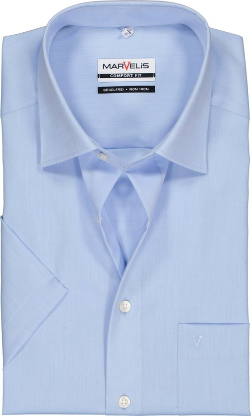 MARVELIS comfort fit overhemd - korte mouw - licht blauw - Strijkvrij - Boordmaat: 42