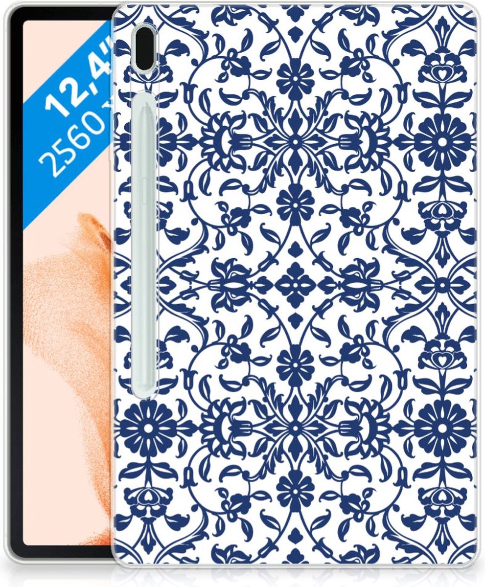 Samsung Galaxy Tab S7FE Siliconen Hoesje Flower Blue