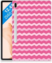 Hoes Geschikt voor Samsung Galaxy Tab S7FE Print Case Waves Pink met transparant zijkanten