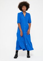 LOLALIZA Lange hemd jurk met korte mouwen - Blauw - Maat 40