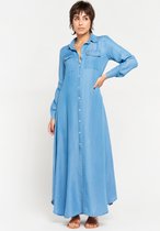 LOLALIZA Maxi overhemd jurk met denim look - Blauw - Maat 36