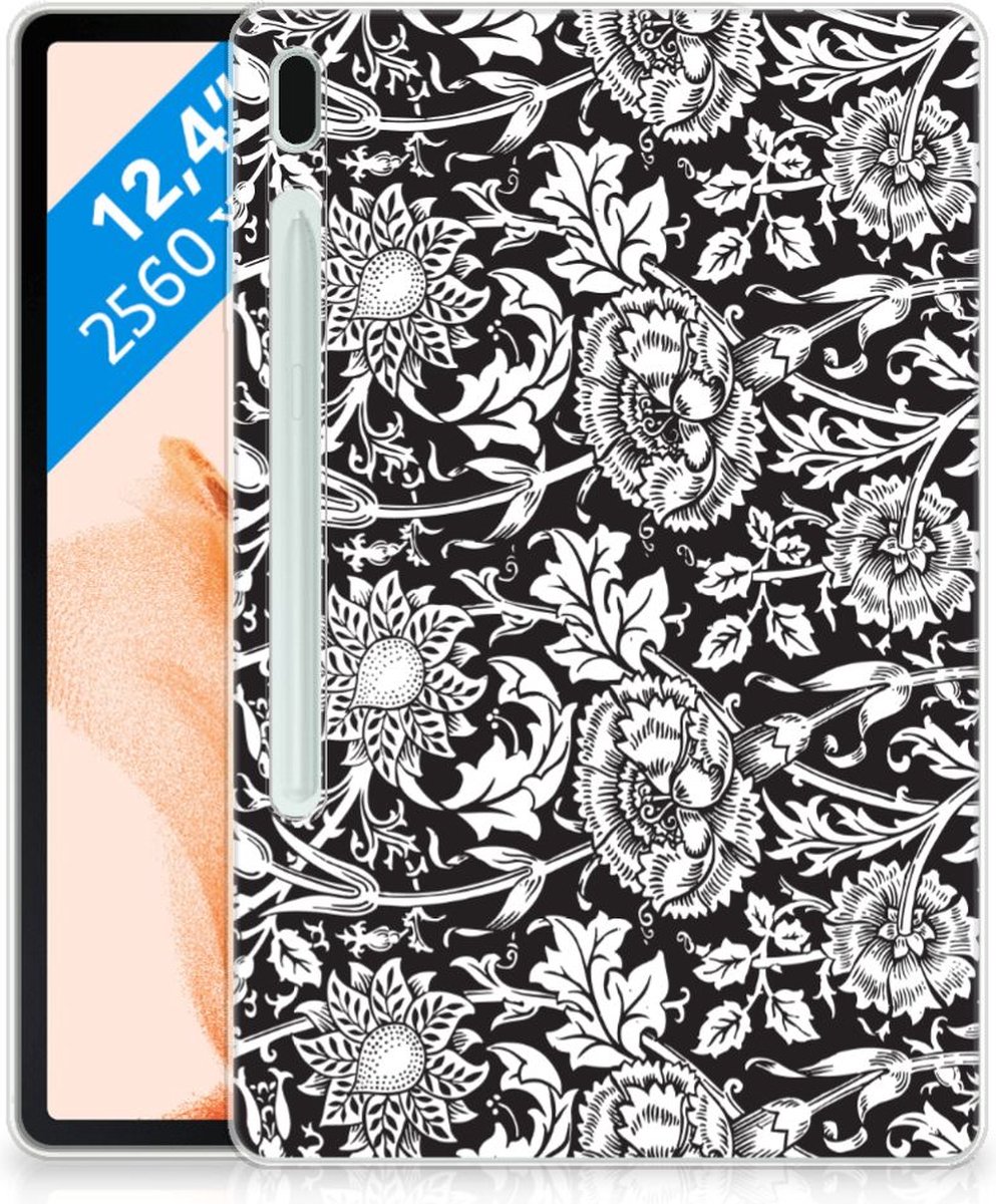 Samsung Galaxy Tab S7FE Siliconen Hoesje Black Flowers