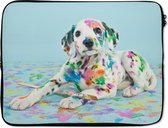 Laptophoes 17 inch - Hond - Dalmatiër - Verf - Laptop sleeve - Binnenmaat 42,5x30 cm - Zwarte achterkant