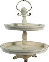 Clayre & Eef Etagère 2 laags Ø 30*36 cm Creme Hout Rond Serveerschaal