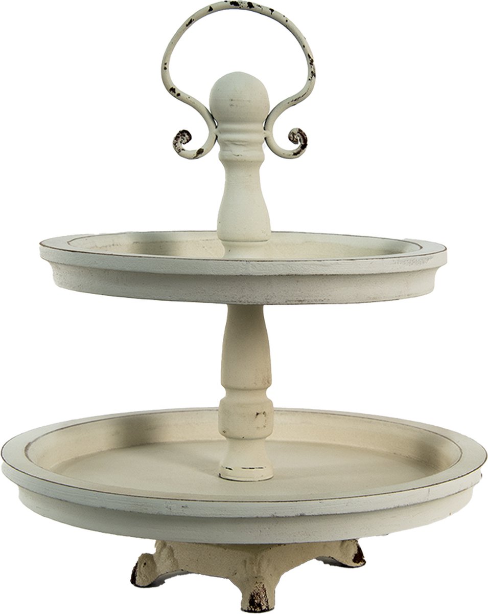 Clayre & Eef Etagère 2 laags Ø 30x36 cm Beige Hout