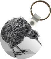Sleutelhanger - Illustratie van een kiwi vogel in zwart-wit - Plastic - Rond - Uitdeelcadeautjes