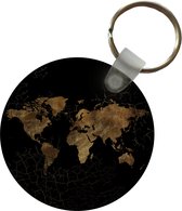 Porte-clés - Wereldkaart - Ligne - Marron - Plastique - Rond