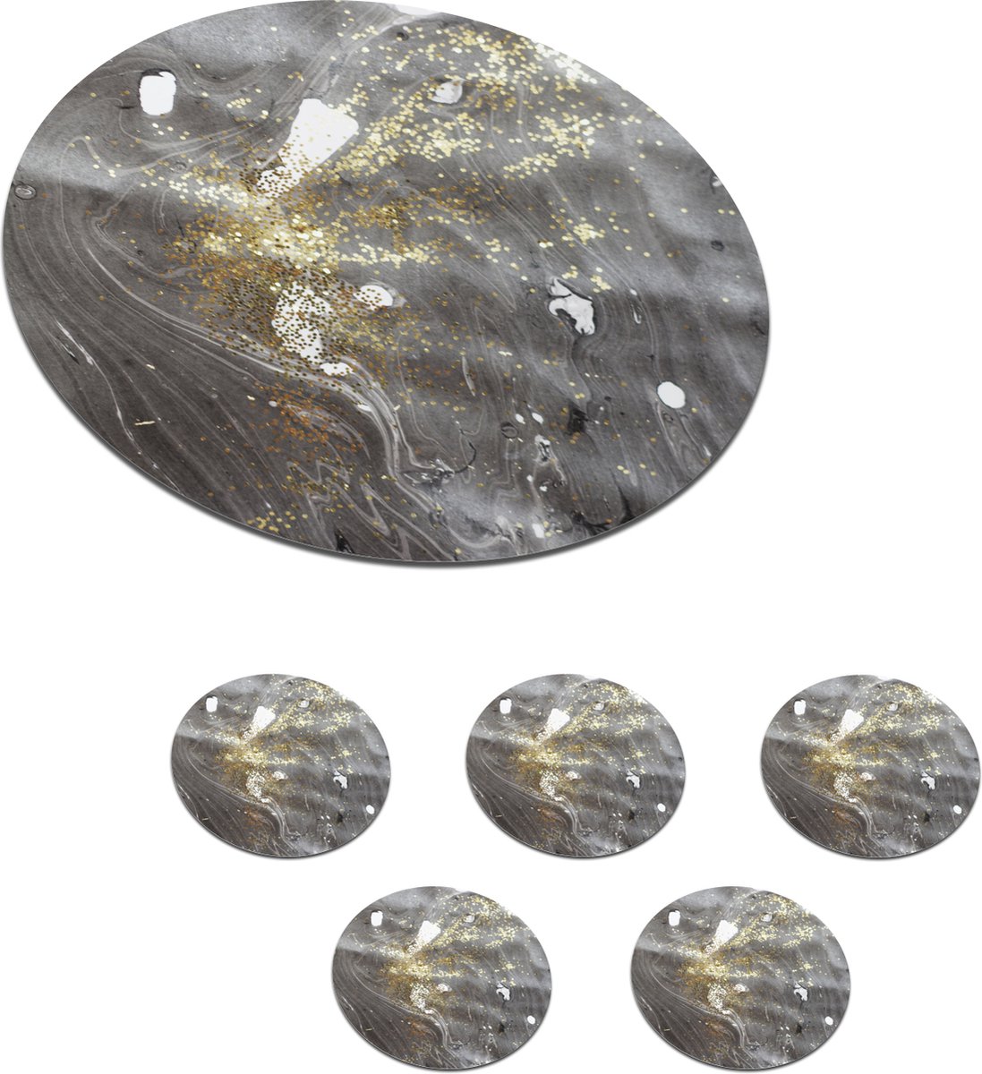 Onderzetters voor glazen - Rond - Marmer - Goud - Luxe - Wit - 10x10 cm - Glasonderzetters - 6 stuks