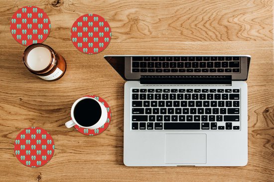 Sous- Sous-verres pour verres - Ronds - Été - Slippers - Rouge - 10x10 cm - Sous-verres en verre - 6 pièces