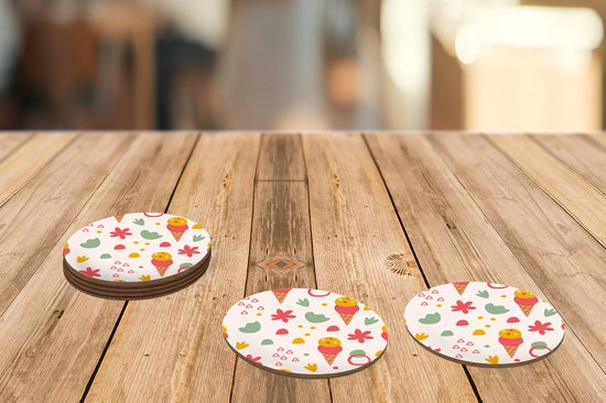 Onderzetters voor glazen - Rond - IJs - Design - Zomer - 10x10 cm - Glasonderzetters - 6 stuks
