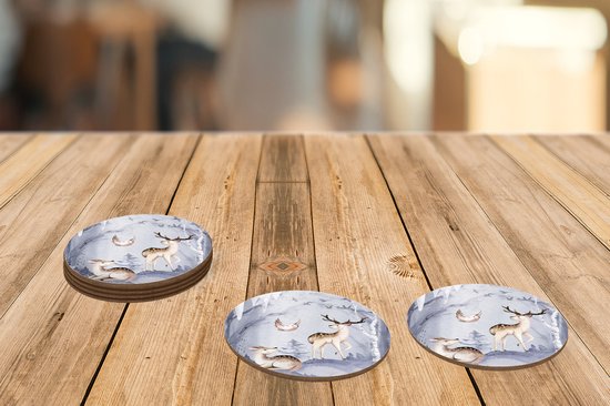 Sous-verres pour verres - Ronds - Hiver - Vogel - Cerf - 10x10 cm - Sous-verres - 6 pièces