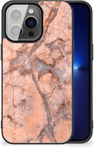 Telefoonhoesje iPhone 13 Pro Leuk Case met Zwarte rand Marmer Oranje
