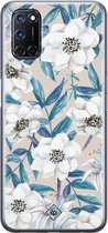 Oppo A72 hoesje siliconen - Bloemen / Floral blauw | Oppo A72 case | TPU backcover transparant