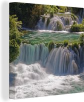 Canvas Schilderij Woeste watervallen in de rivieren in het Nationaal park Krka in Kroatië - 20x20 cm - Wanddecoratie