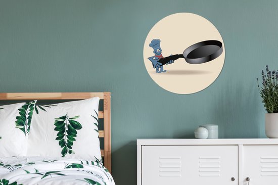 Cercle mural - Cercle mural - Illustration d'un personnage de dessin animé avec une poêle à frire - Aluminium - Dibond - 60x60 cm - Intérieur et Extérieur