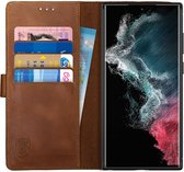 Rosso Deluxe Echt Leer Book Case Hoesje Geschikt voor Samsung Galaxy S22 Ultra | Ruimte voor drie pasjes | Portemonnee Book Case | Met Pasjeshouder | Bruin