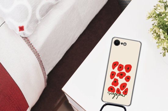 Coque avec cordon iPhone SE 2020 - Fleurs - Coquelicot - Motifs - Siliconen - Bandoulière - Coque arrière avec cordon - Coque pour téléphone avec cordon - Coque avec corde