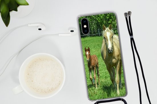 Coque avec cordon iPhone X - Cheval - Poulain - Animaux - Siliconen - Bandoulière - Coque arrière avec cordon - Coque pour téléphone avec cordon - Coque avec corde