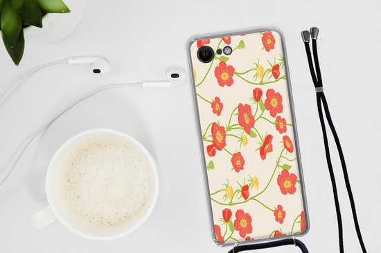 Coque avec cordon iPhone SE 2020 - Bloem - Fleurs sauvages - Motifs - Siliconen - Bandoulière - Coque arrière avec cordon - Etui pour téléphone avec cordon - Etui avec corde - Cadeaux chaussures - Petits cadeaux - Sinterklaas pour les grands enfants