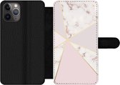 Bookcase Geschikt voor iPhone 11 Pro Max telefoonhoesje - Marmer print - Goud - Rosé - Met vakjes - Wallet case met magneetsluiting