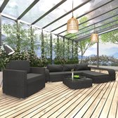 8-delige Loungeset met kussens poly rattan zwart