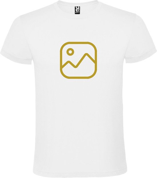 Wit  T shirt met  " Geen foto icon " print Goud size XXXL