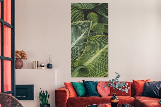 Tableau sur toile Feuilles - Plante - Wit - 80x160 cm - Décoration murale